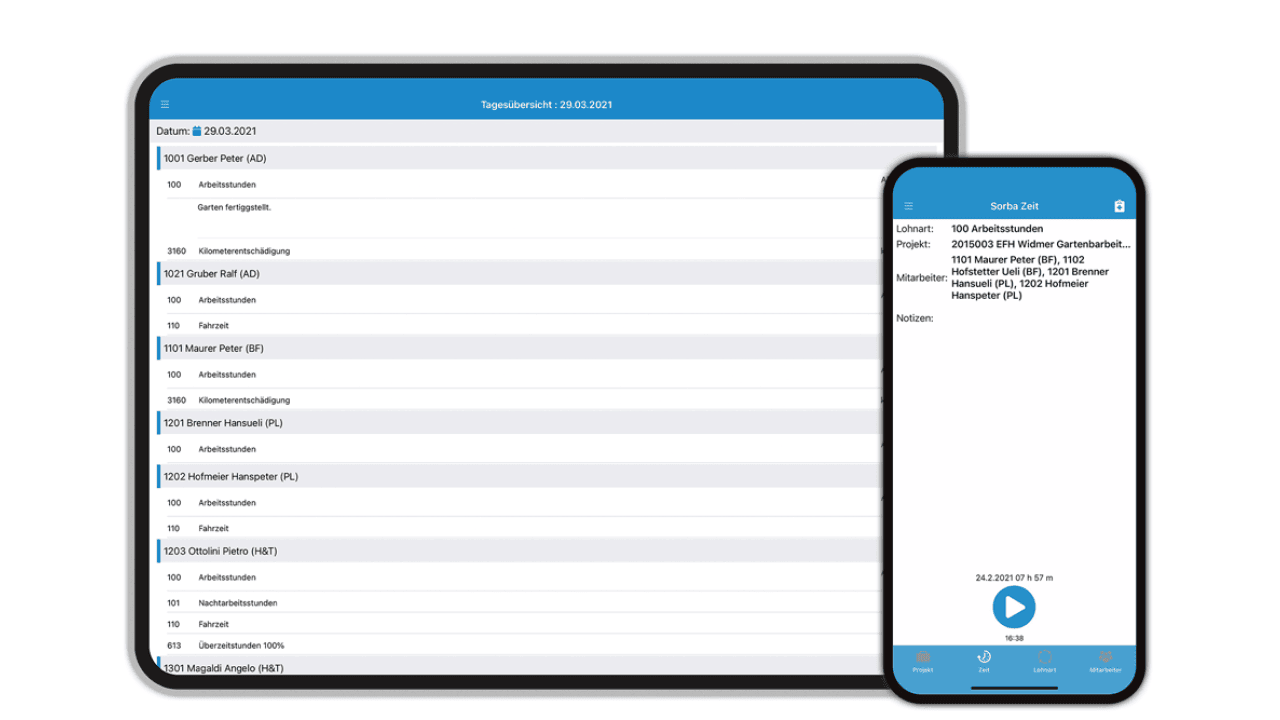 Mobile Zeiterfassung - Auf Tablet und Smartphone