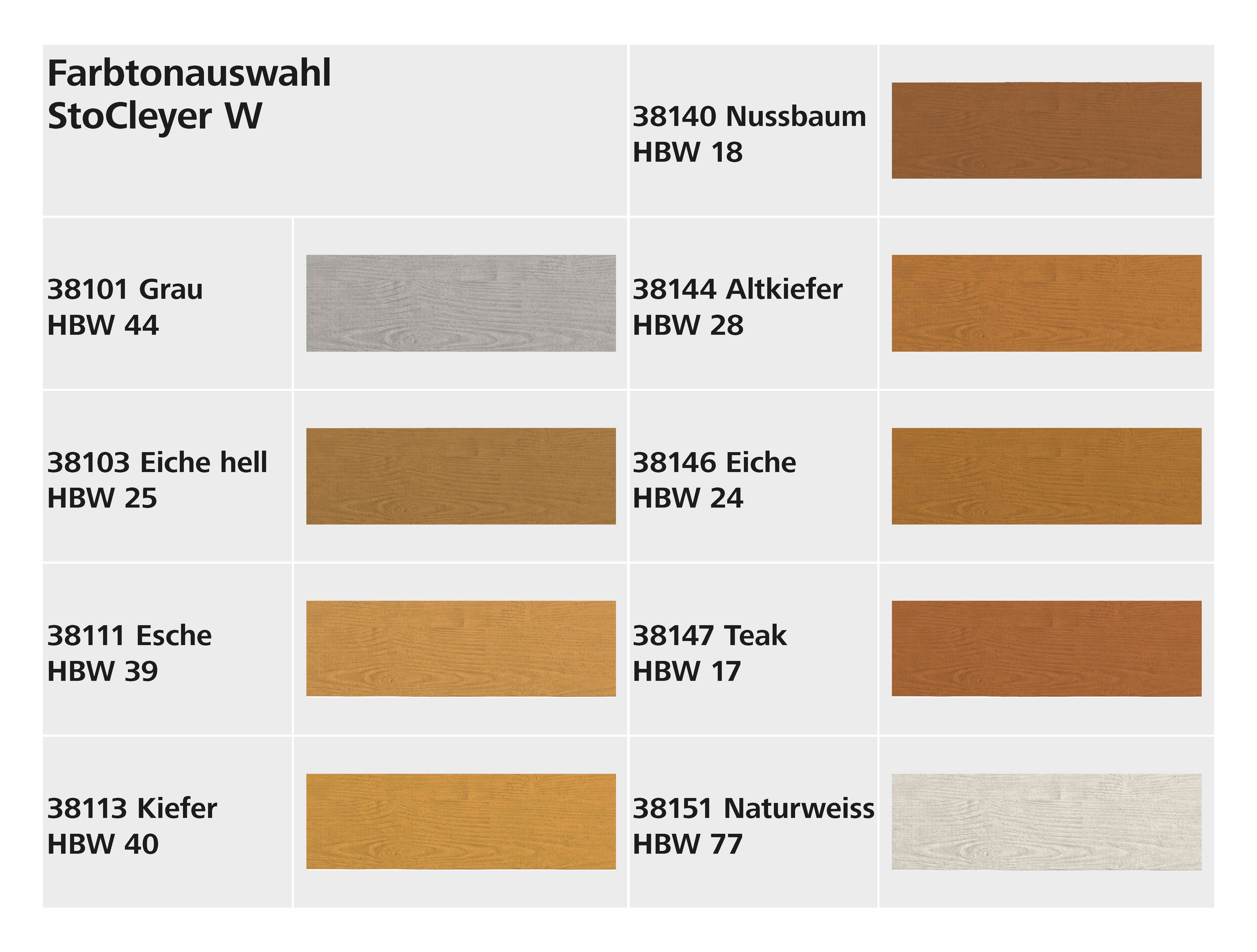 Farbtonkarte (Anstrich möglich mit Sto-Lasur oder Farbton aus der AC-Farbtonpalette)