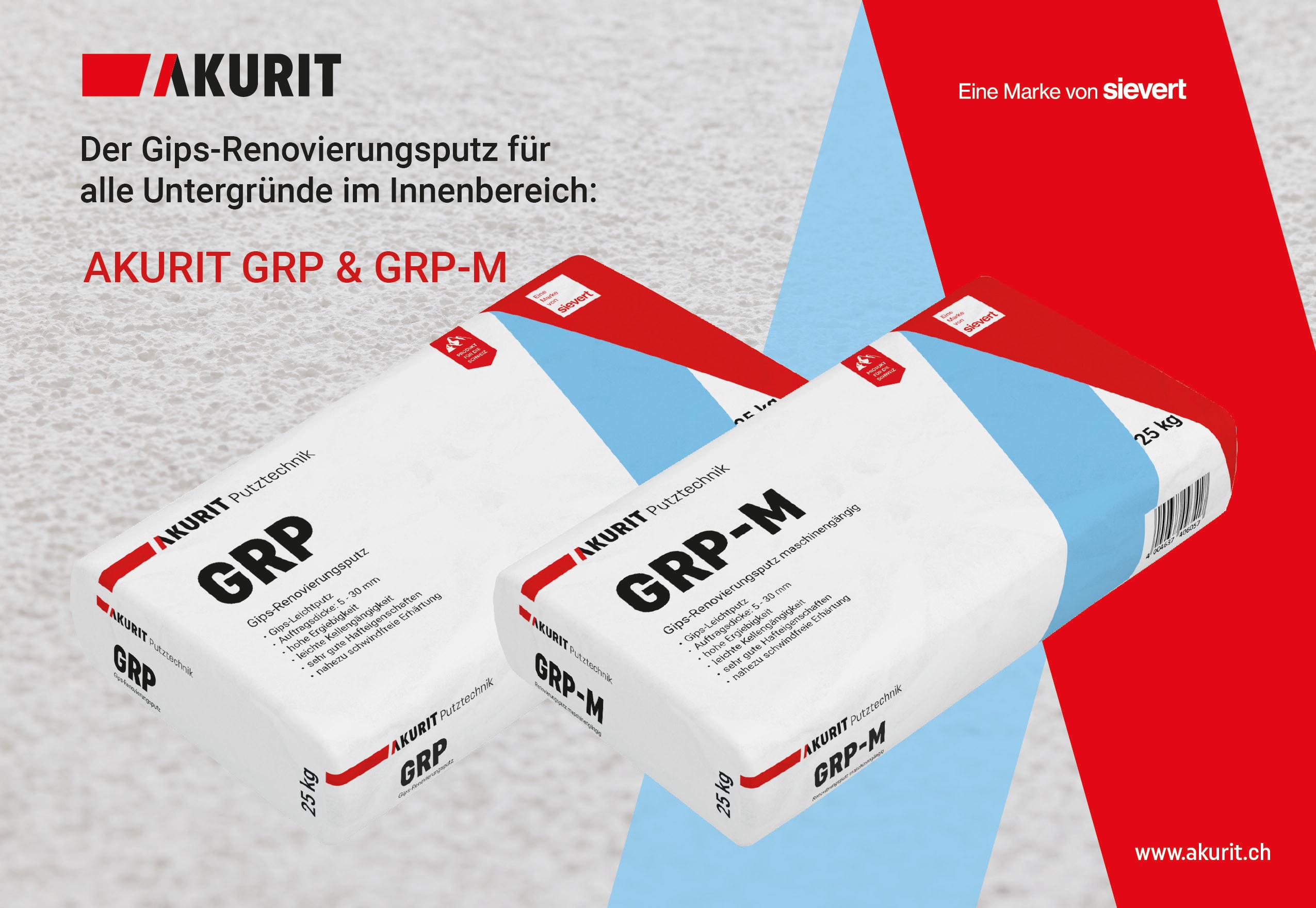 AKURIT GRP & GRP-M  der Gipsrenovierungsputz für fast alle Untergründe im Innenbereich.